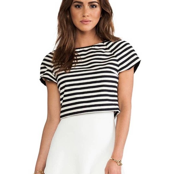 Alice + Olivia Connelly Crop Top Womens Medium Striped Textured 販売買取 アリスアンドオリビアのトップス Tシャツ/カットソー(半袖/袖なし)
